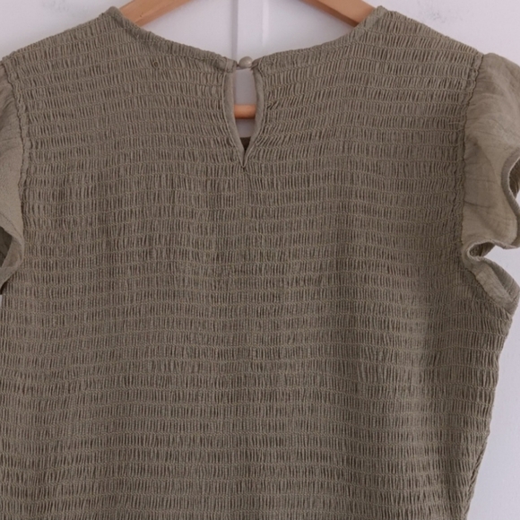 [ Roolee Boho Minimalist Modest Light Olive Green Smocked Ruffled Midi Dress ] - Picture 6 of 15